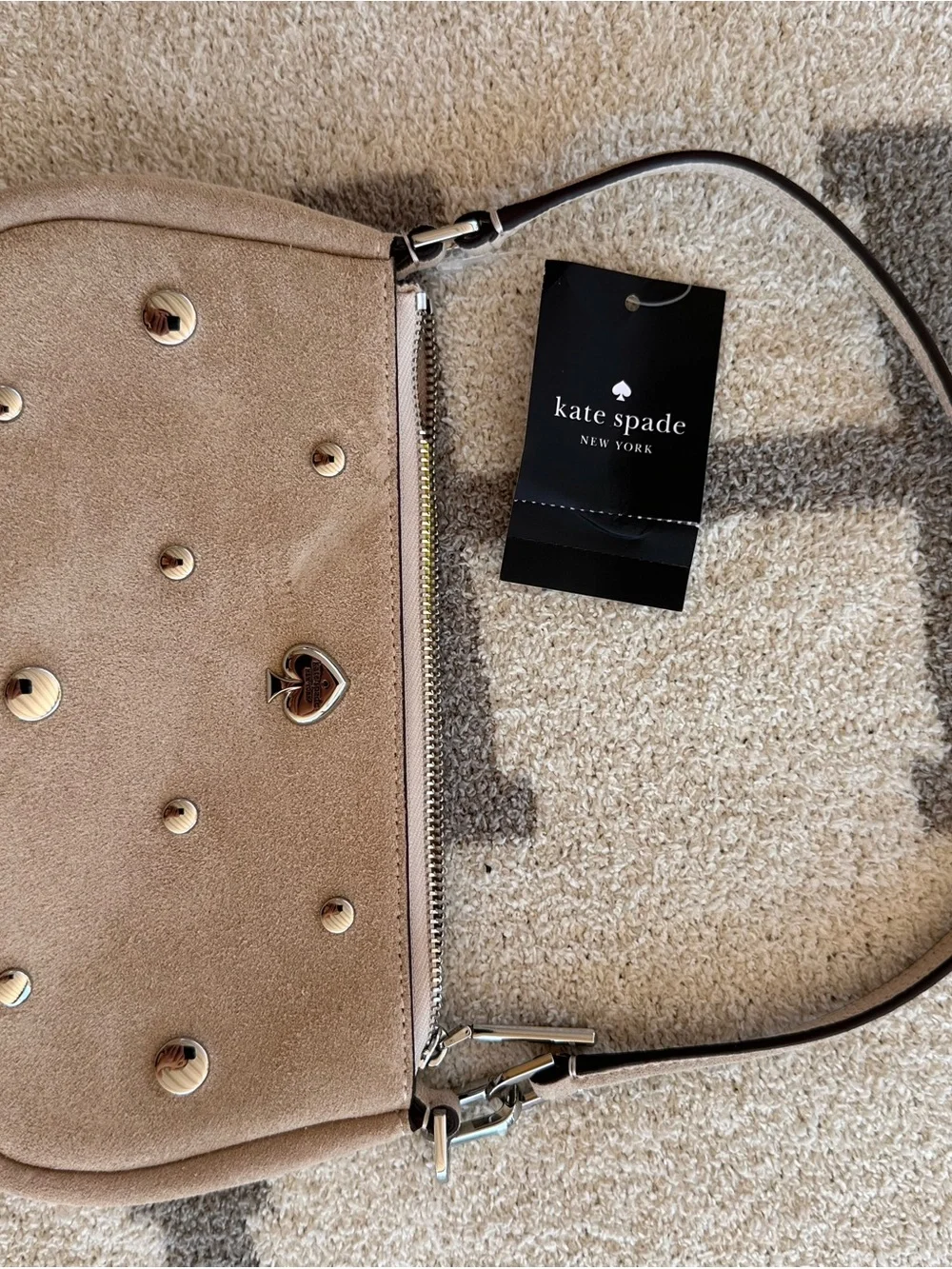 Suede Studded Crossbody Bag in Taupe Kate spade